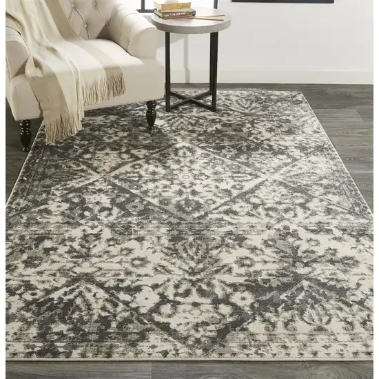 Gray Ivory And Silver Abstract Stain Resistant Area Rug Photo 6