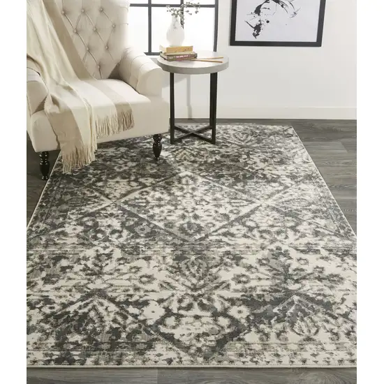 Gray Ivory And Silver Abstract Stain Resistant Area Rug Photo 8