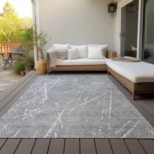 Photo of Gray Ivory And Silver Abstract Washable Indoor Outdoor Area Rug