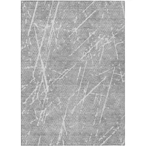 Photo of Gray Ivory And Silver Abstract Washable Indoor Outdoor Area Rug