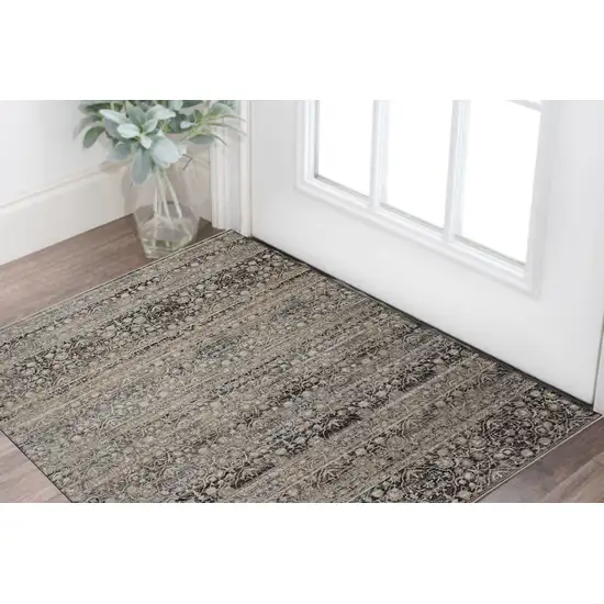 Gray Ivory And Tan Abstract Distressed Area Rug With Fringe Photo 1