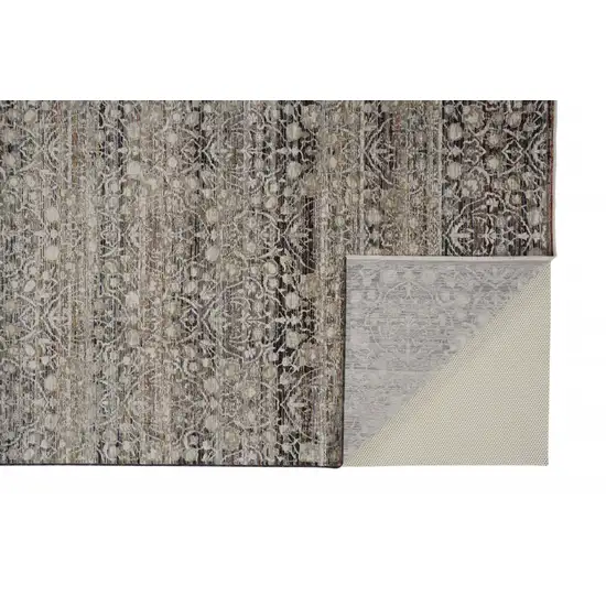 Gray Ivory And Tan Abstract Distressed Area Rug With Fringe Photo 2