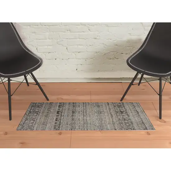 Gray Ivory And Tan Abstract Distressed Area Rug With Fringe Photo 4