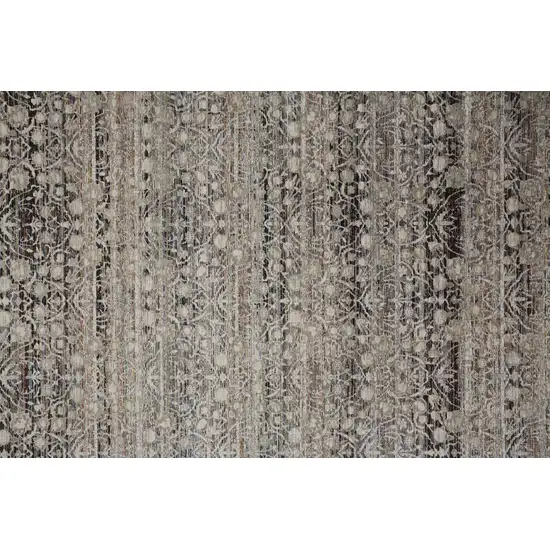 Gray Ivory And Tan Abstract Distressed Area Rug With Fringe Photo 9