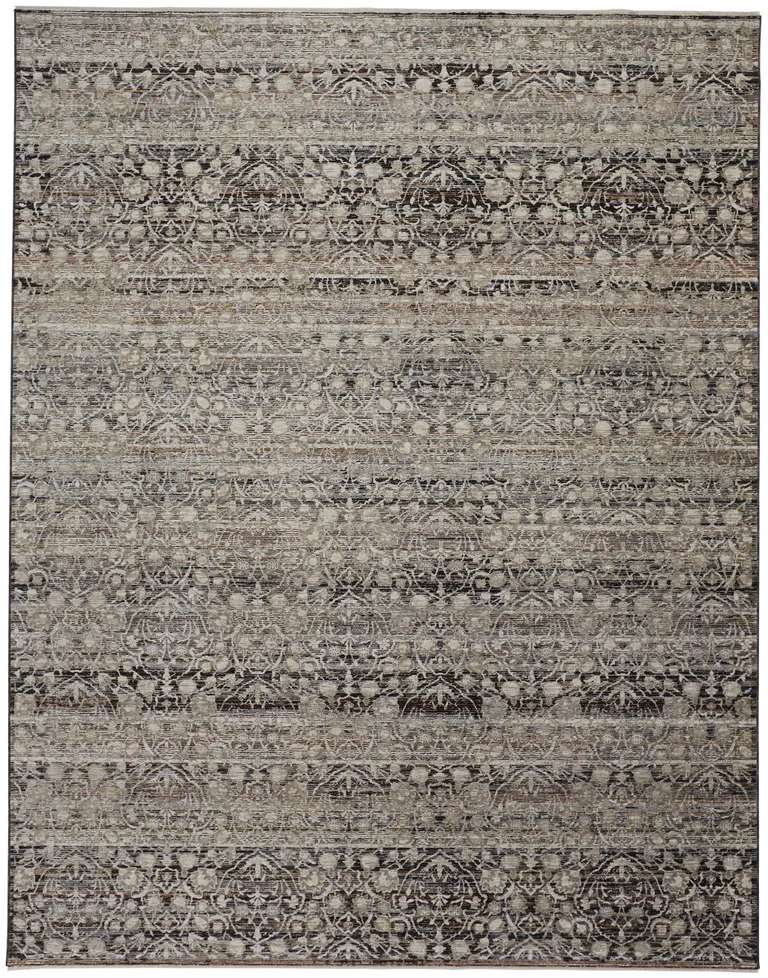 Gray Ivory And Tan Abstract Distressed Area Rug With Fringe Photo 1