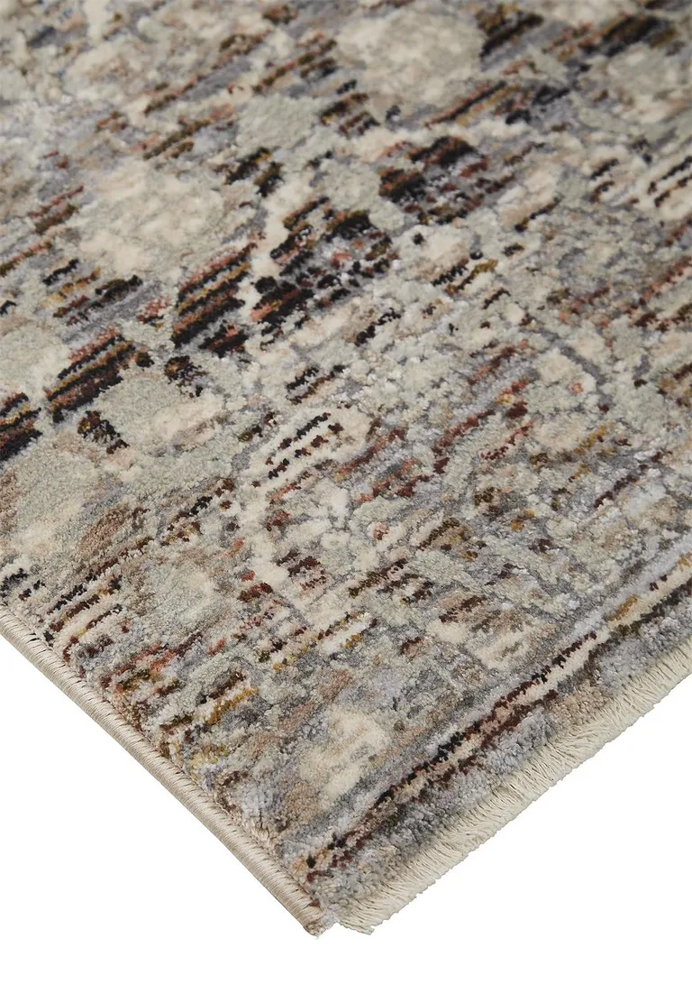 Gray Ivory And Tan Abstract Distressed Area Rug With Fringe Photo 5