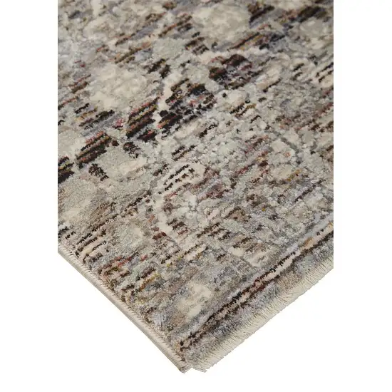 Gray Ivory And Tan Abstract Distressed Area Rug With Fringe Photo 5