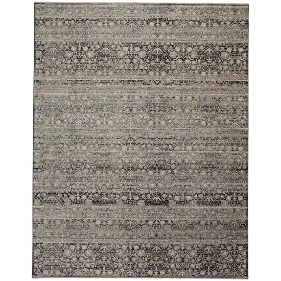 Gray Ivory And Tan Abstract Distressed Area Rug With Fringe Photo 1