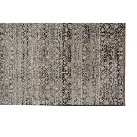 Gray Ivory And Tan Abstract Distressed Area Rug With Fringe Photo 3