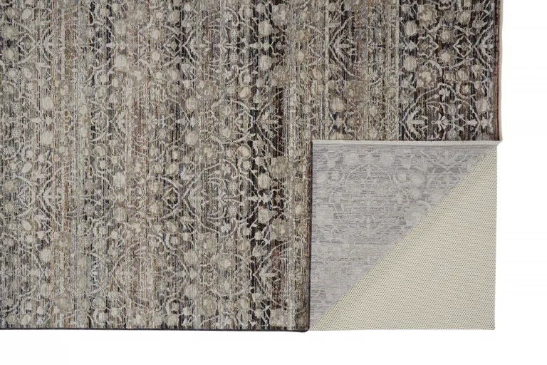 Gray Ivory And Tan Abstract Distressed Area Rug With Fringe Photo 2