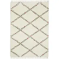 Photo of Gray Ivory And Tan Diamond Shag Area Rug With Fringe