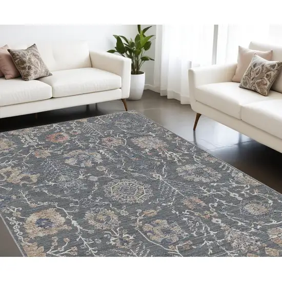 Gray and Ivory Floral Power Loom Area Rug Photo 1