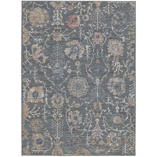 Gray Ivory And Tan Floral Power Loom Area Rug Photo 1