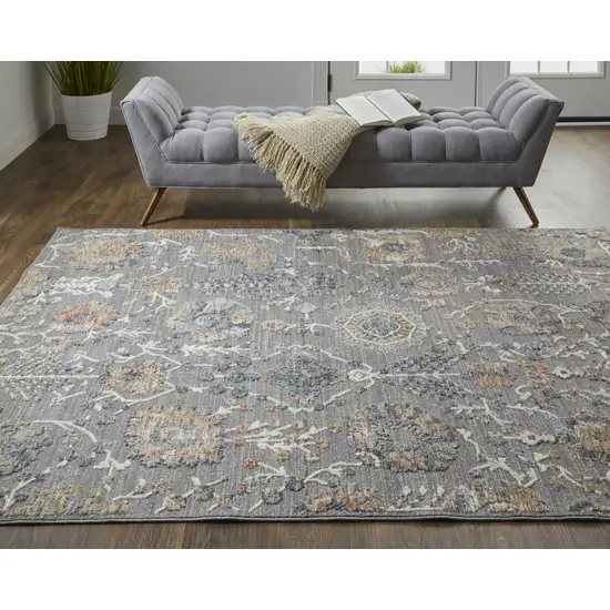 Gray Ivory And Tan Floral Power Loom Area Rug Photo 8