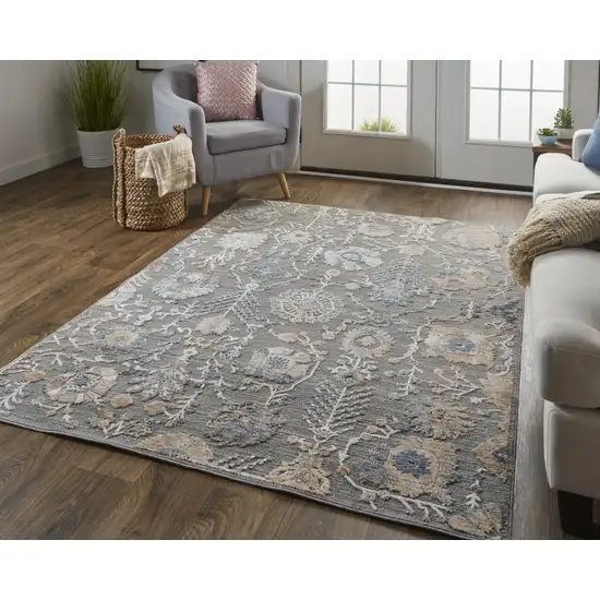 Gray Ivory And Tan Floral Power Loom Area Rug Photo 6