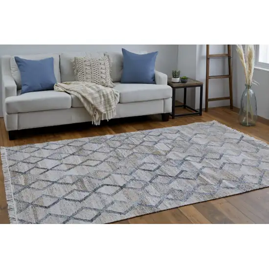 Gray Ivory And Tan Geometric Hand Woven Stain Resistant Area Rug With Fringe Photo 1