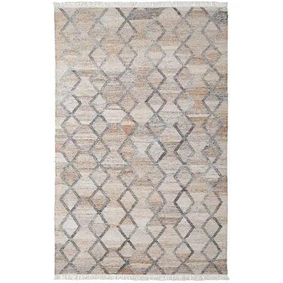 Gray Ivory And Tan Geometric Hand Woven Stain Resistant Area Rug With Fringe Photo 1