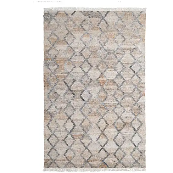 Gray Ivory And Tan Geometric Hand Woven Stain Resistant Area Rug With Fringe Photo 3