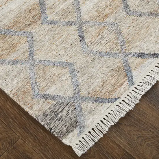 Gray Ivory And Tan Geometric Hand Woven Stain Resistant Area Rug With Fringe Photo 5