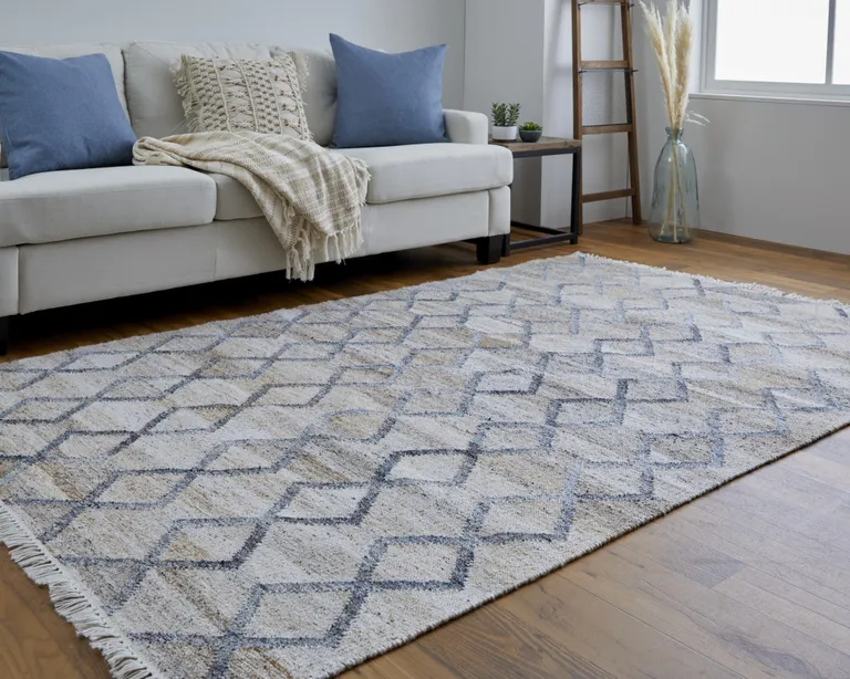 Gray Ivory And Tan Geometric Hand Woven Stain Resistant Area Rug With Fringe Photo 4