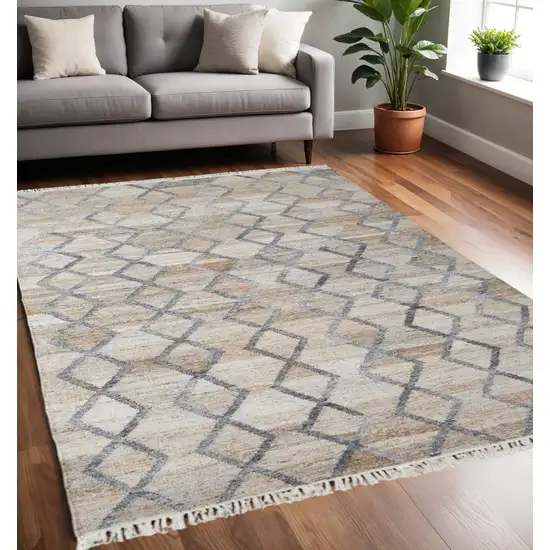 Gray and Ivory Geometric Hand Woven Area Rug With Fringe Photo 1