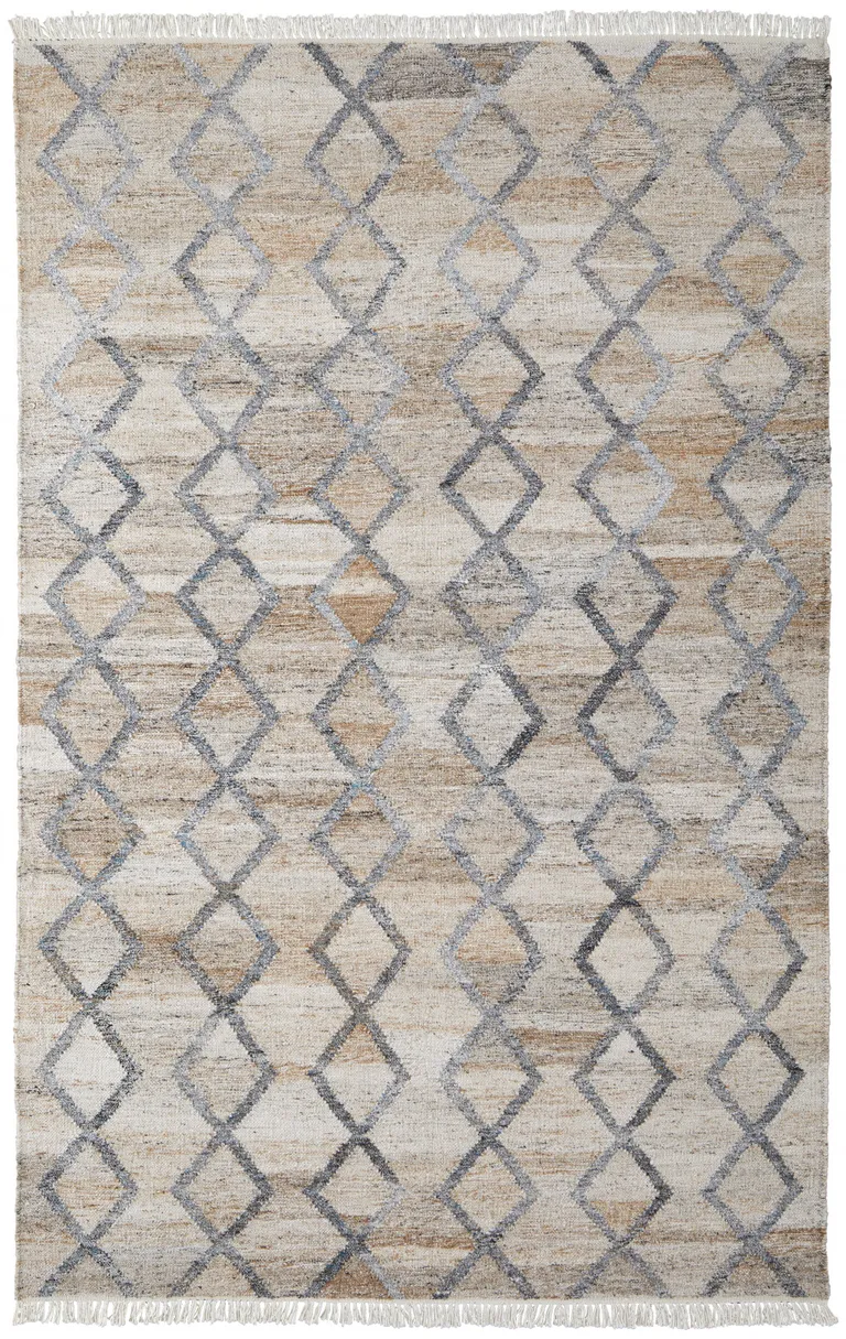 Gray Ivory And Tan Geometric Hand Woven Stain Resistant Area Rug With Fringe Photo 1