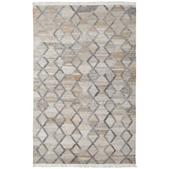 Gray Ivory And Tan Geometric Hand Woven Stain Resistant Area Rug With Fringe Photo 1