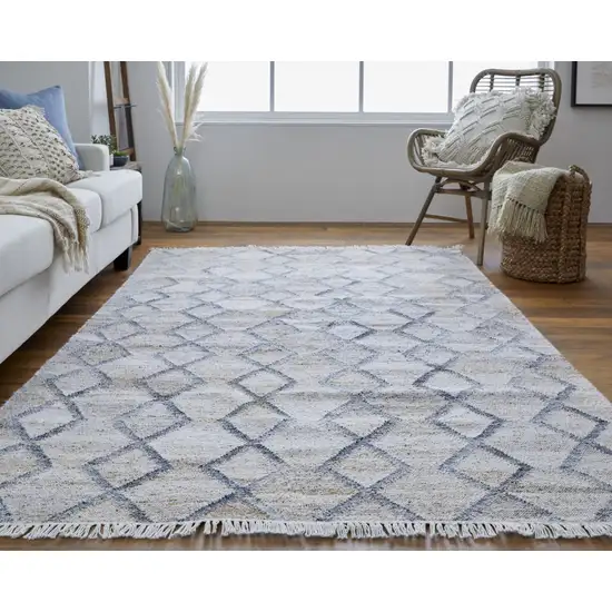 Gray Ivory And Tan Geometric Hand Woven Stain Resistant Area Rug With Fringe Photo 5