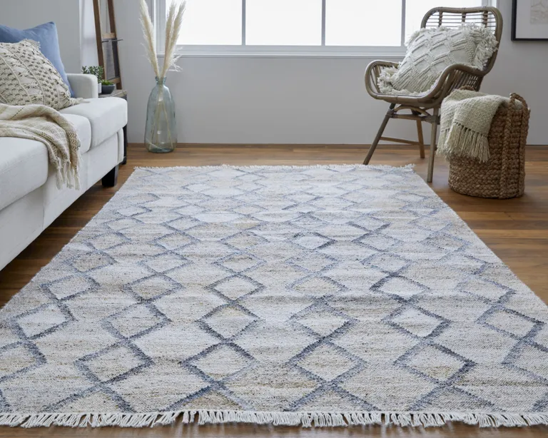 Gray Ivory And Tan Geometric Hand Woven Stain Resistant Area Rug With Fringe Photo 5