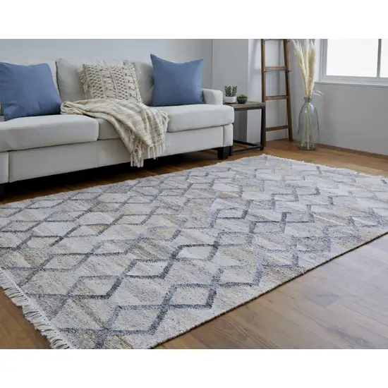 Gray Ivory And Tan Geometric Hand Woven Stain Resistant Area Rug With Fringe Photo 4