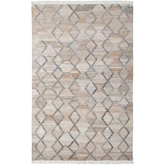 Gray Ivory And Tan Geometric Hand Woven Stain Resistant Area Rug With Fringe Photo 1