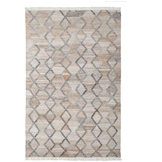 Gray Ivory And Tan Geometric Hand Woven Stain Resistant Area Rug With Fringe Photo 1