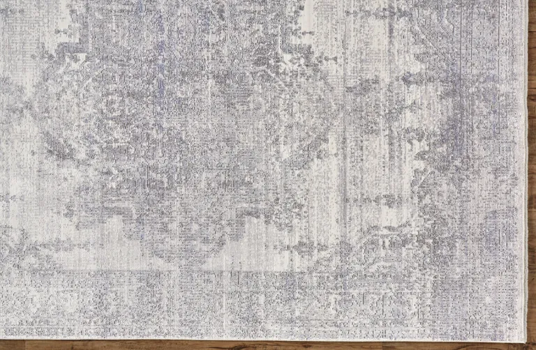 Gray Ivory And Taupe Abstract Distressed Area Rug With Fringe Photo 3