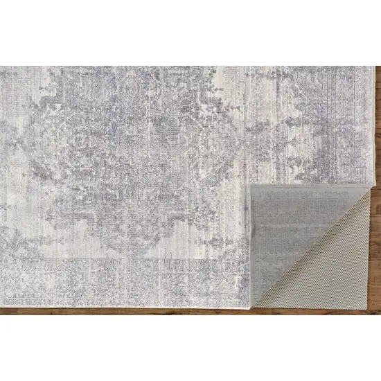 Gray Ivory And Taupe Abstract Distressed Area Rug With Fringe Photo 3