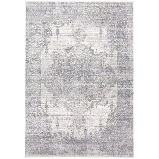 Gray Ivory And Taupe Abstract Distressed Area Rug With Fringe Photo 1