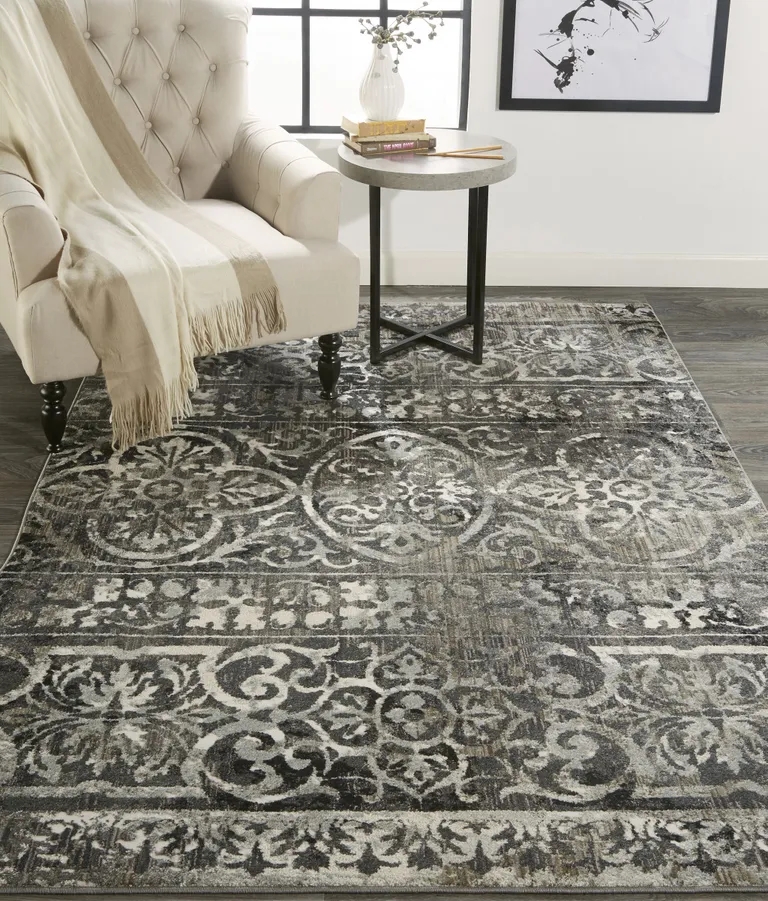 Gray Ivory And Taupe Abstract Stain Resistant Area Rug Photo 4