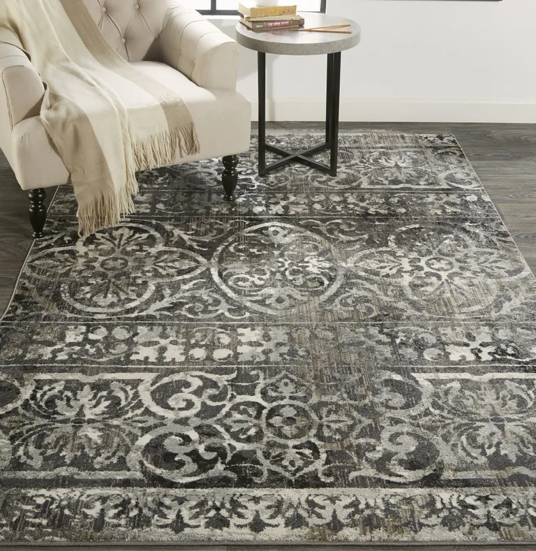 Gray Ivory And Taupe Abstract Stain Resistant Area Rug Photo 5