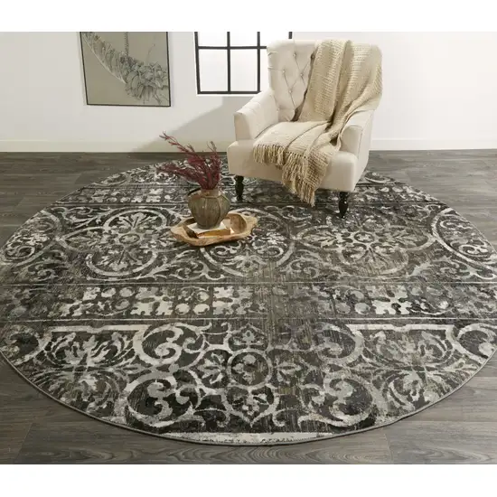 Gray Ivory And Taupe Round Abstract Stain Resistant Area Rug Photo 4