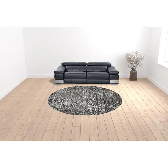 Gray Ivory And Taupe Round Abstract Stain Resistant Area Rug Photo 3