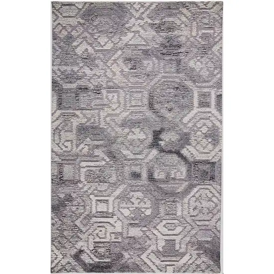 Gray and Ivory Wool Abstract Hand Tufted Area Rug Photo 2