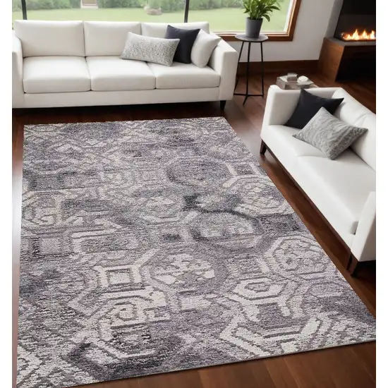 Gray and Ivory Wool Abstract Hand Tufted Area Rug Photo 1