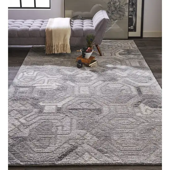 Gray Ivory And Taupe Wool Abstract Tufted Handmade Area Rug Photo 3