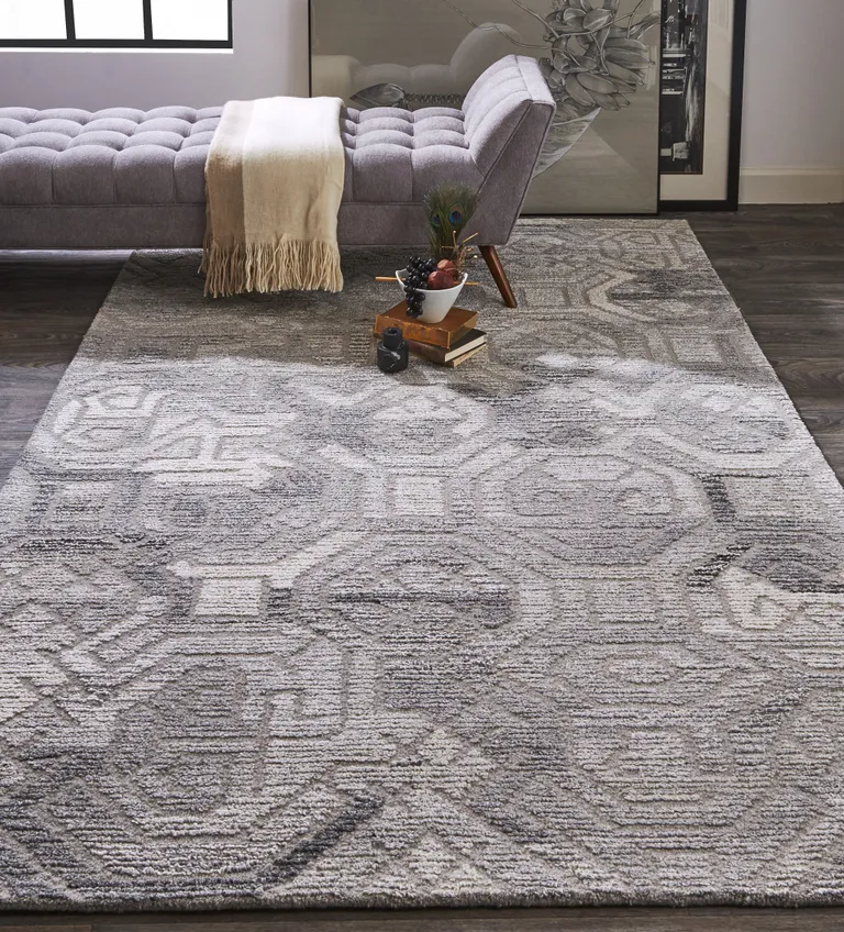 Gray Ivory And Taupe Wool Abstract Tufted Handmade Area Rug Photo 3