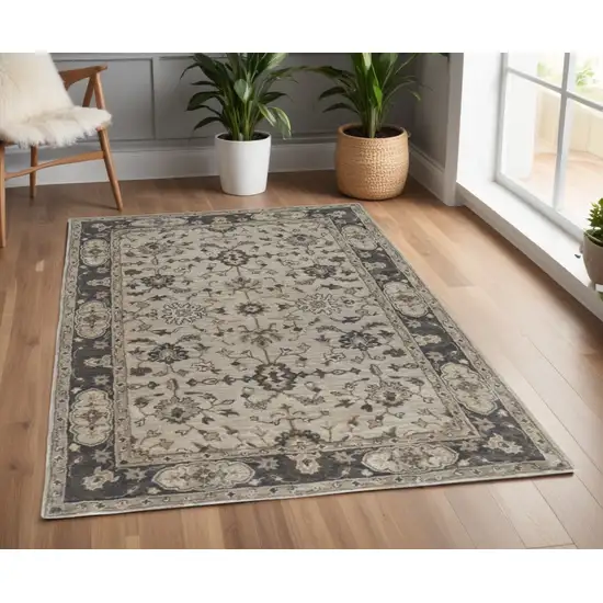 Gray and Ivory Wool Floral Hand Tufted Area Rug Photo 1