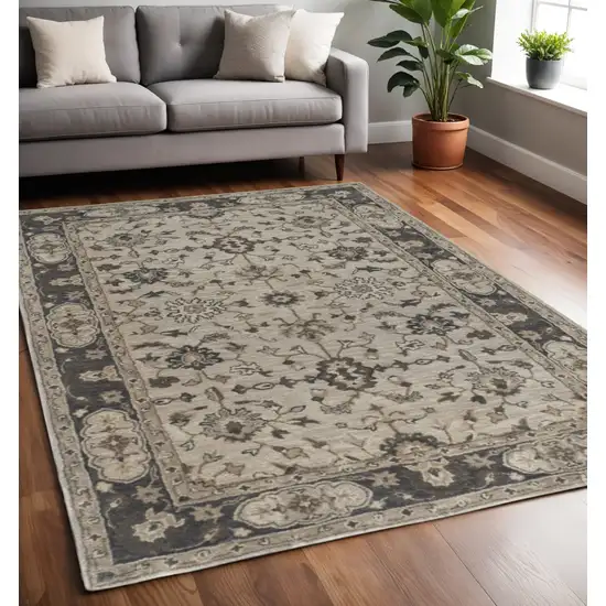 Gray and Ivory Wool Floral Hand Tufted Area Rug Photo 1