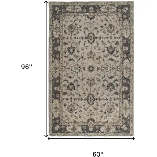 Gray Ivory And Taupe Wool Floral Tufted Handmade Stain Resistant Area Rug Photo 8