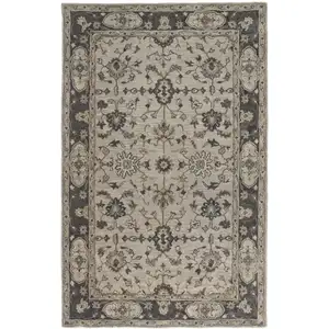 Photo of Gray Ivory And Taupe Wool Floral Tufted Handmade Stain Resistant Area Rug