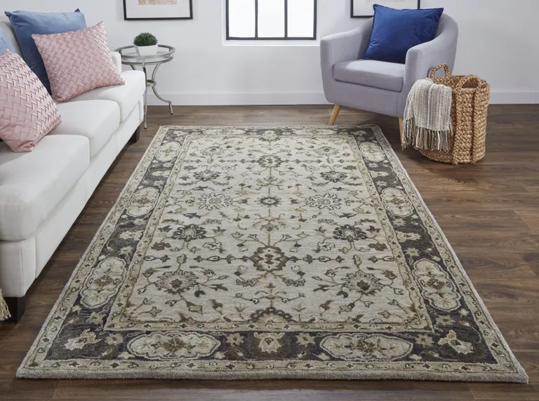 Gray Ivory And Taupe Wool Floral Tufted Handmade Stain Resistant Area Rug Photo 4