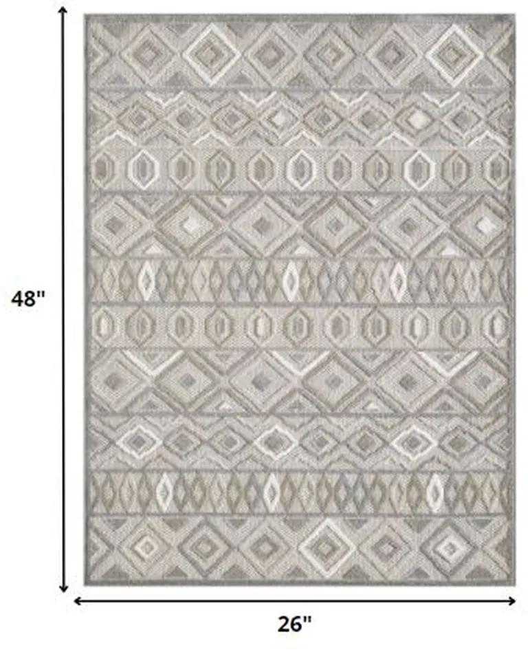 Gray Ivory Aztec Pattern Indoor Outdoor Area Rug Photo 3