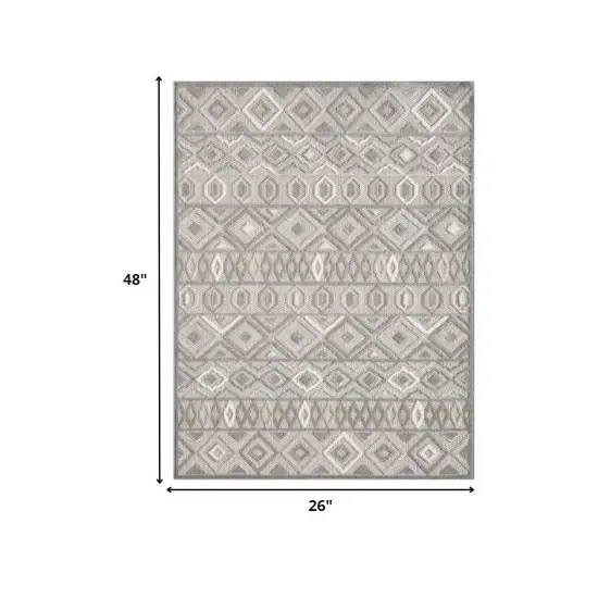 Gray Ivory Aztec Pattern Indoor Outdoor Area Rug Photo 3